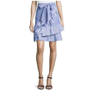 Parker Womens Lambert Bow-Tie Striped Poplin Skirt 4 Blue White‎ Ruffle Cotton